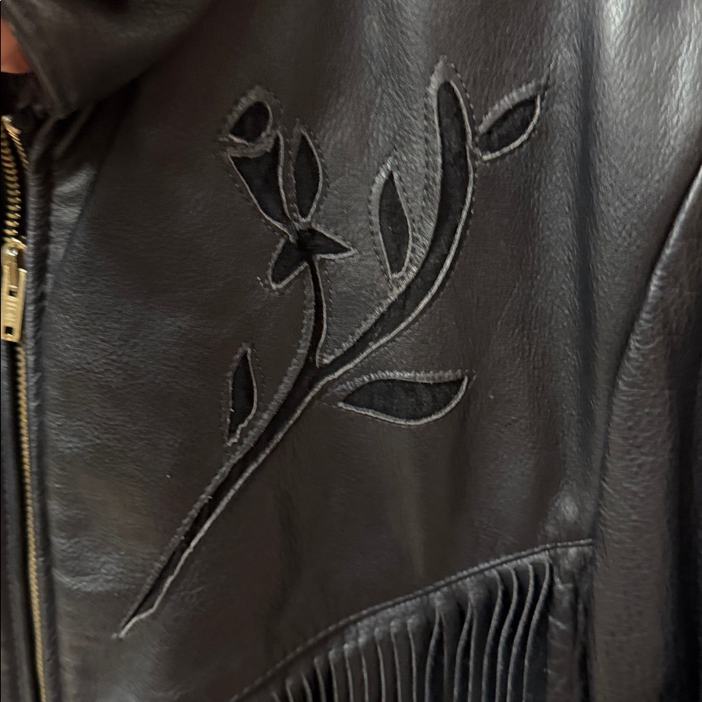 Brandy Melville Black Leather Jacket with Fringe - Picture 4 of 15